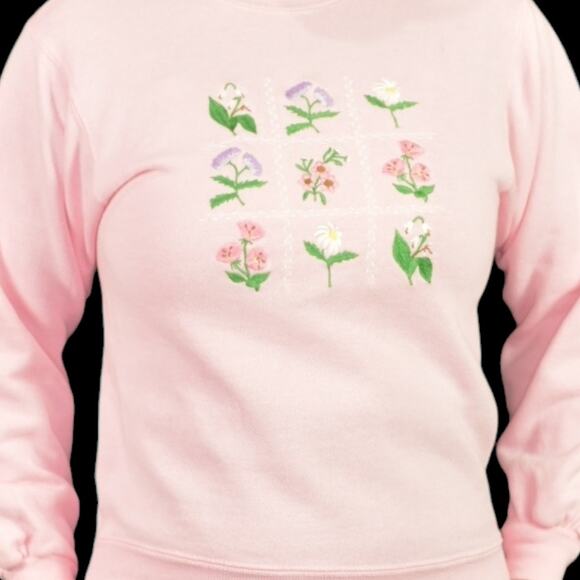 Vintage PBJ Embroidered Sweatshirt Pink Flowers Floral Garden 80s Pastel Small - Picture 15 of 16